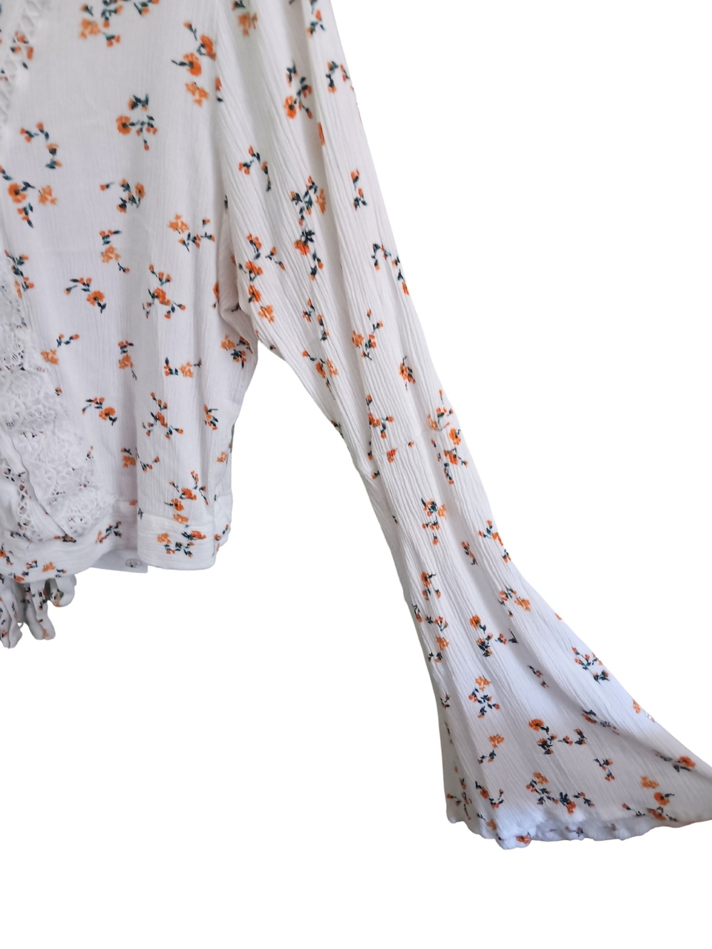 Just Polly Floral Lace Wrap Tie Front Bell Sleeve Blouse Top Women’s XL Boho - Picture 5 of 8